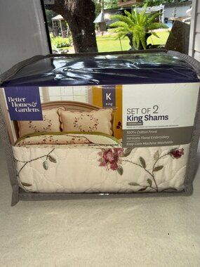 NEW 2pc King Size Better Homes And Gardens Pillow Shams Cream Embroidered Roses